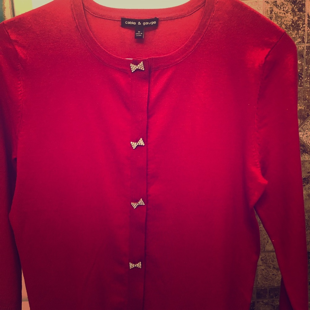 Red Cable and Gauge cardigan